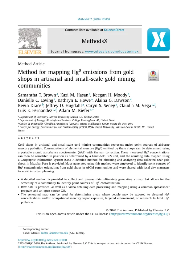 Method for mapping Hg0 emissions from gold shops in artisanal and small-scale gold mining communities