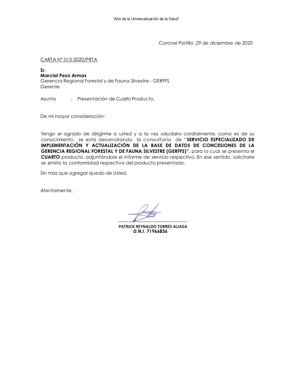 Servicio Especializado de Implementación y Actualización de la Base de Datos de Concesiones de la Gerencia Regional Forestal y de Fauna Silvestre (GERFFS)