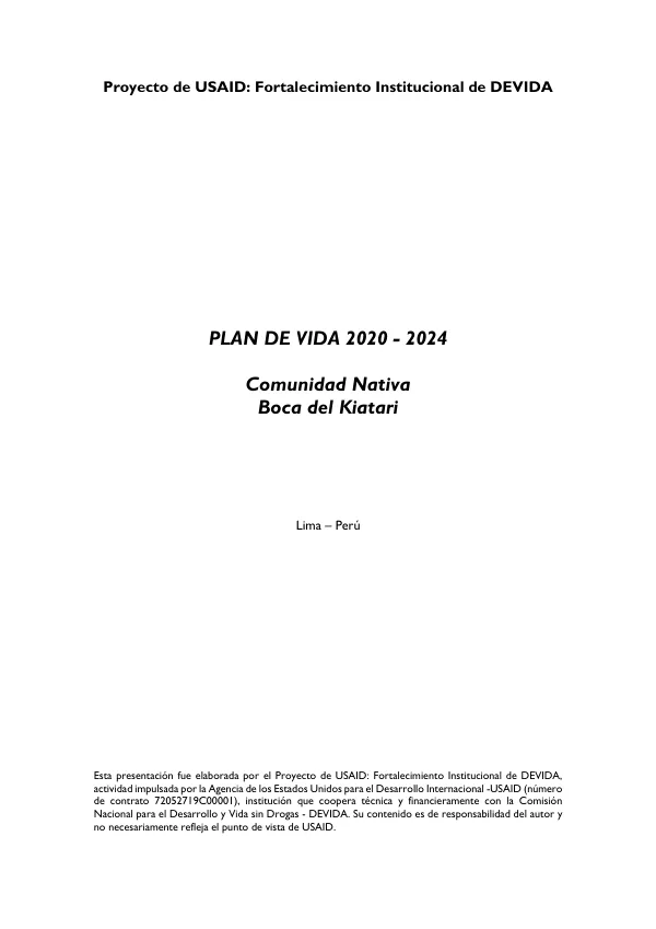 Plan de Vida 2020 - 2024: Fortalecimiento Institucional de DEVIDA