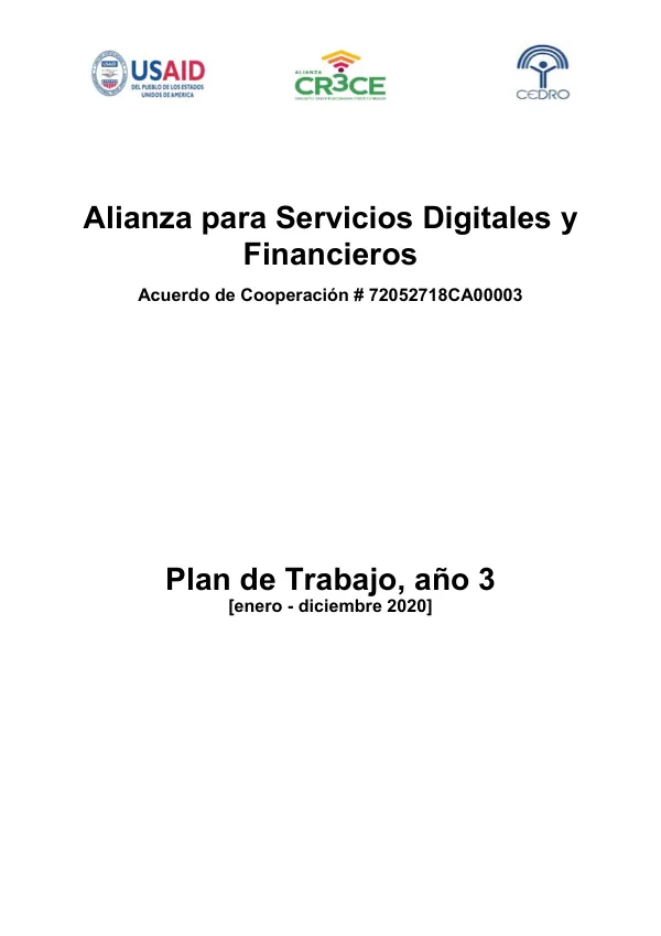 Plan de Trabajo, año 3: Alianza para Servicios Digitales y Financieros