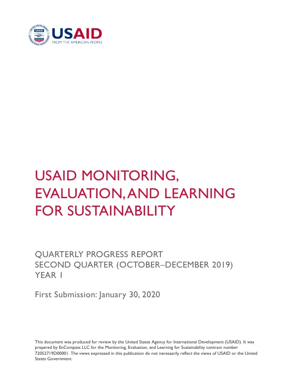 USAID Monitoring, Evaluating and Learning for Sustainability Quarterly Progress Report