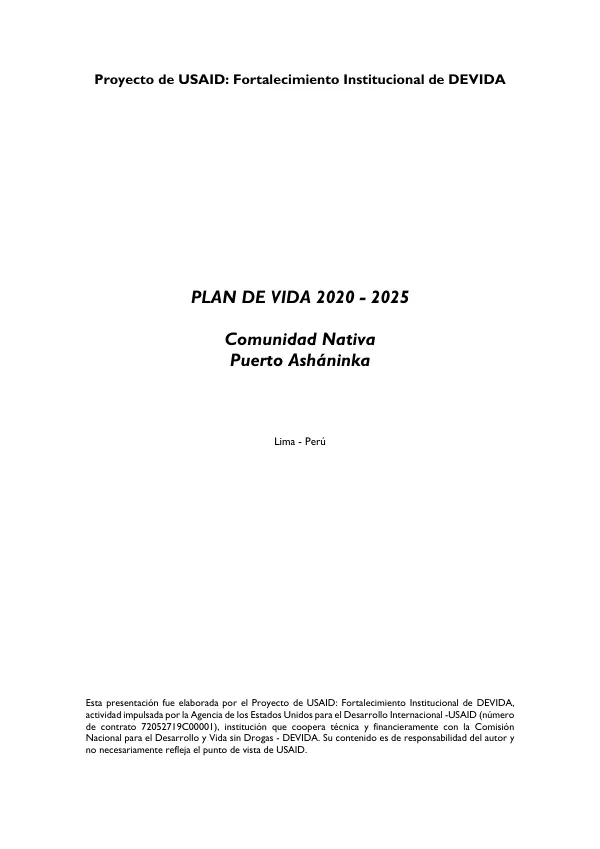 Plan de Vida Comunidad Nativa de Unión Puerto Asháninka 2020-2025