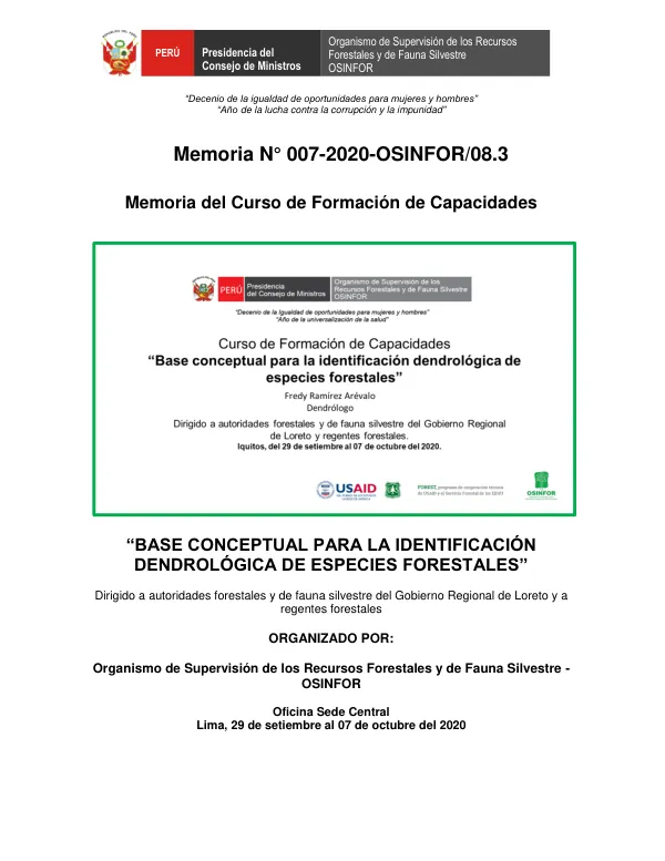 Memoria del Curso de Formación de Capacidades "Base conceptual para la identificación dendrológica de especies forestales"