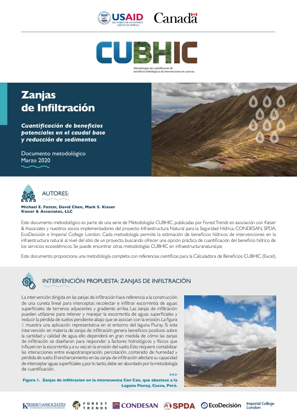 Documento metodológico: Zanjas de infiltración para la cuantificación de beneficios potenciales en el caudal base y reducción de sedimentos