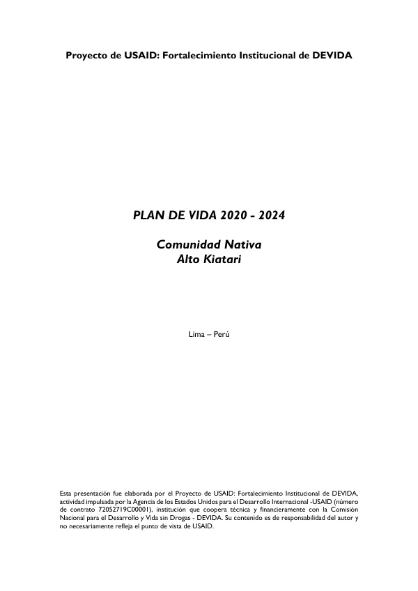 Plan de Vida 2020 - 2024: Fortalecimiento Institucional de DEVIDA