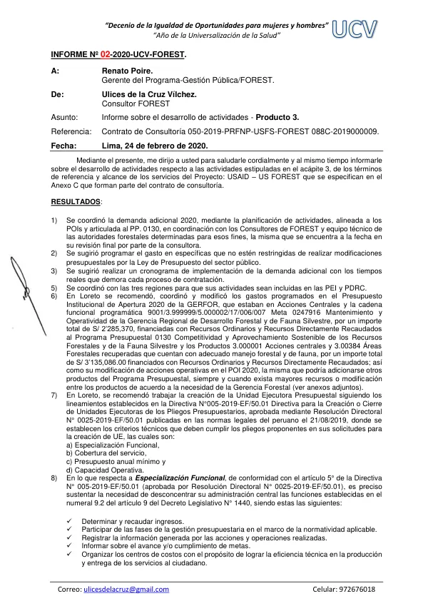 Informe sobre el desarrollo de actividades - Producto 3.