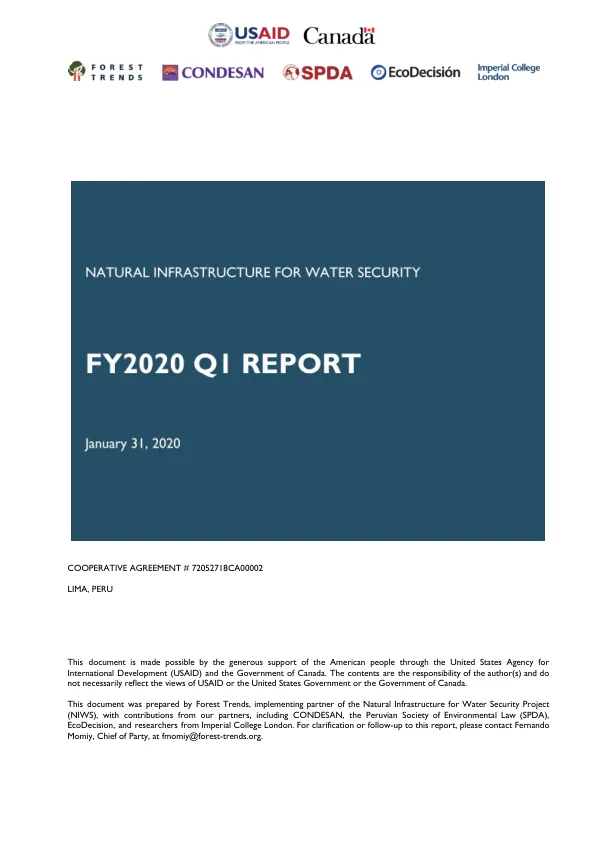 Cooperative Agreement # 72052718CA00002: Natural Infrastructure for Water Security Project