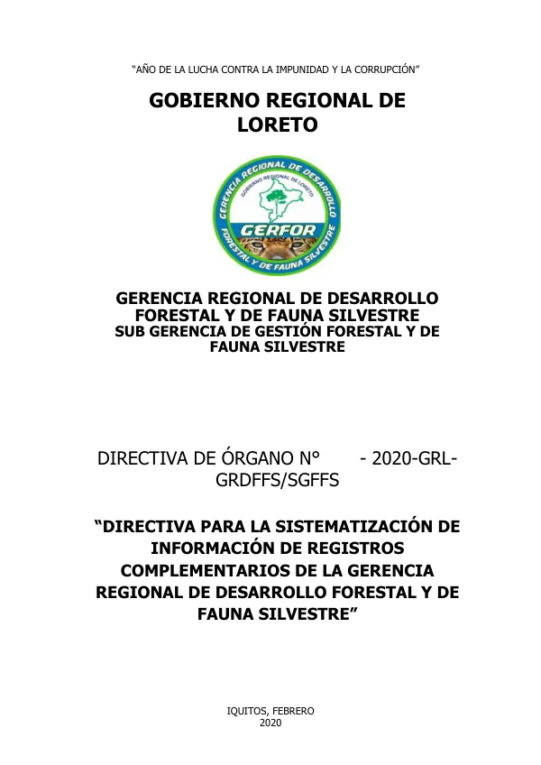 Directiva para la Sistematización de Información de Registros Complementarios de la Gerencia Regional de Desarrollo Forestal y de Fauna Silvestre