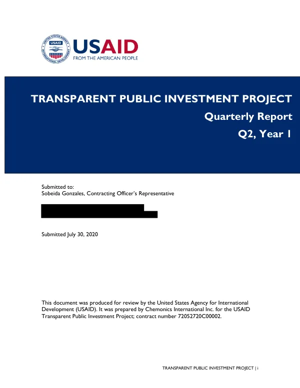 Transparent Public Investment Project Quarterly Report Q2, Year 1