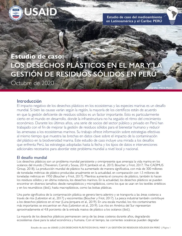 Estudio de caso de USAID | LOS DESECHOS PLÁSTICOS EN EL MAR Y LA GESTIÓN DE RESIDUOS SÓLIDOS EN PERÚ
