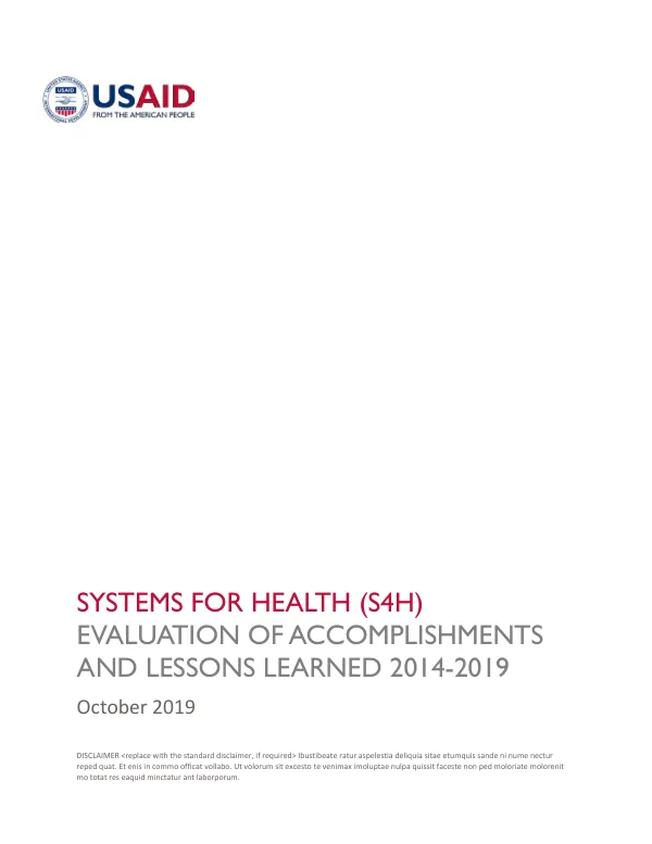 Systems for health (S4H) : evaluation of accomplishments and lessons learned