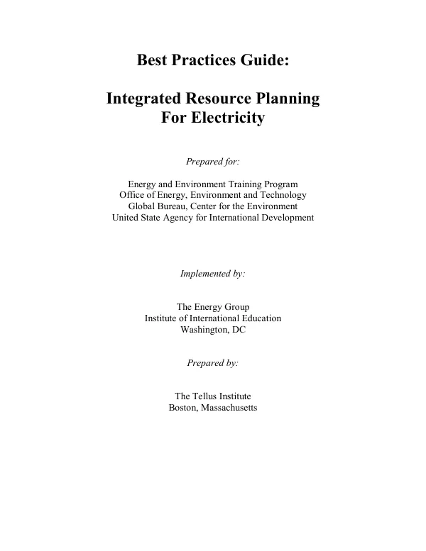 Best practices guide : integrated resource planning for electricity