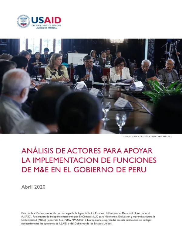 ANÁLISIS DE ACTORES PARA APOYAR LA IMPLEMENTACION DE FUNCIONES DE M&E EN EL GOBIERNO DE PERU