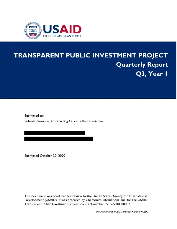 Transparent Public Investment Project Quarterly Report Q3, Year 1