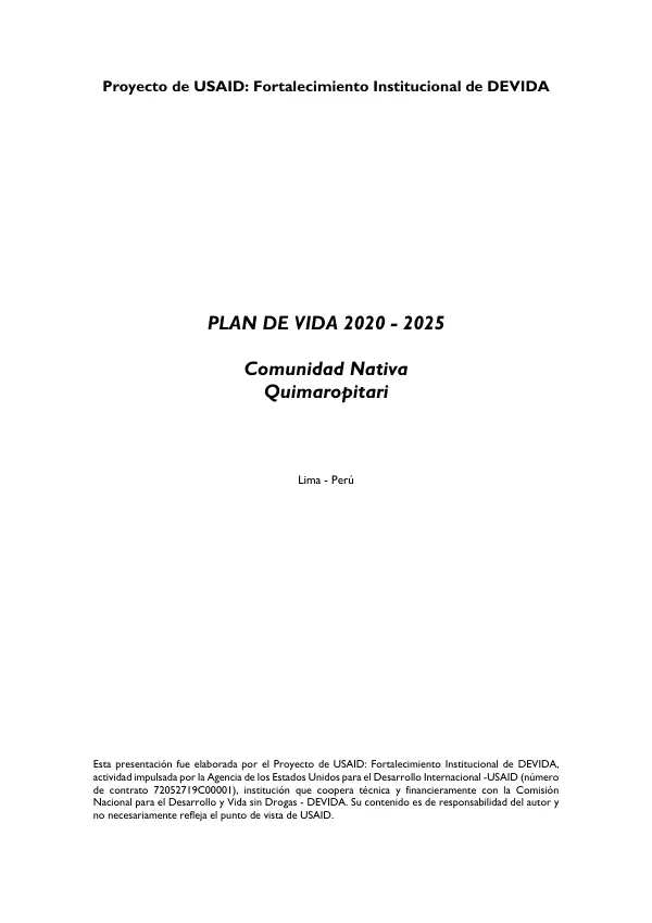 Plan de Vida Comunidad Nativa de Quimaropitari 2020-2025
