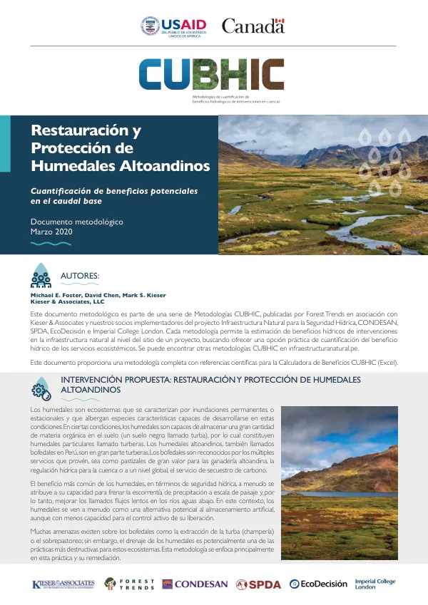 Cuantificación de beneficios potenciales en el caudal base: Documento metodológico para la restauración y protección de humedales Altoandinos