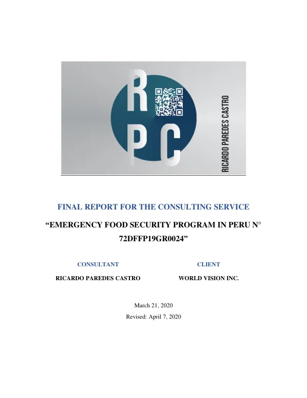 Final Report for the Consulting Service: Emergency Food Security Program in Peru N° 72DFFP19GR0024