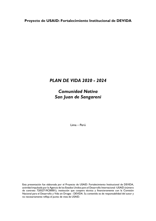 Plan de Vida 2020 - 2024: Fortalecimiento Institucional de DEVIDA