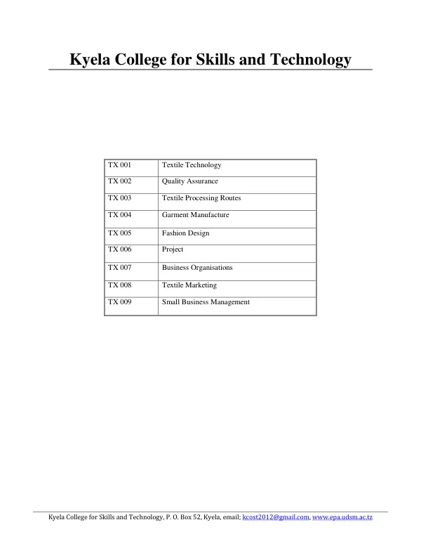 Course Content for Textile Technology and Fashion Design
