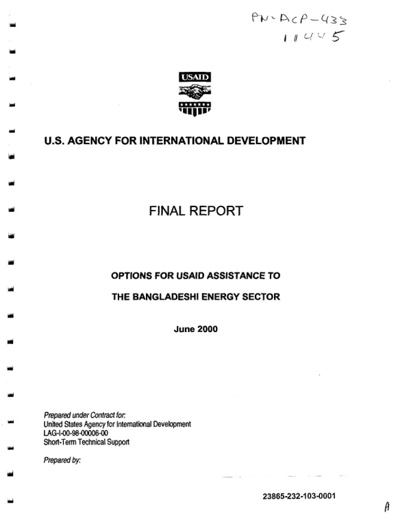 Final report : options for USAID assistance to the Bangladesh energy sector Africa