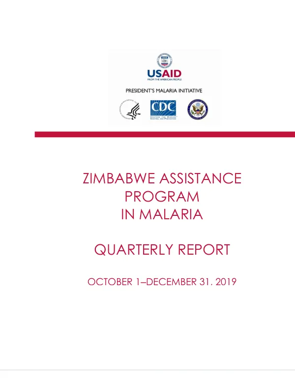 Zimbabwe Assistance Program in Malaria: Quarterly Report, Year 5, Quarter 1, October–December 2019