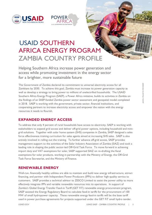 USAID SAEP – ZAMBIA COUNTRY PROFILE