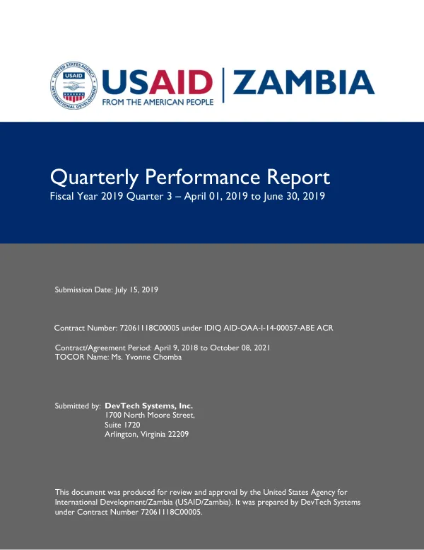 Quarterly Performance Report: Zambia Education Data activity April – June 2019