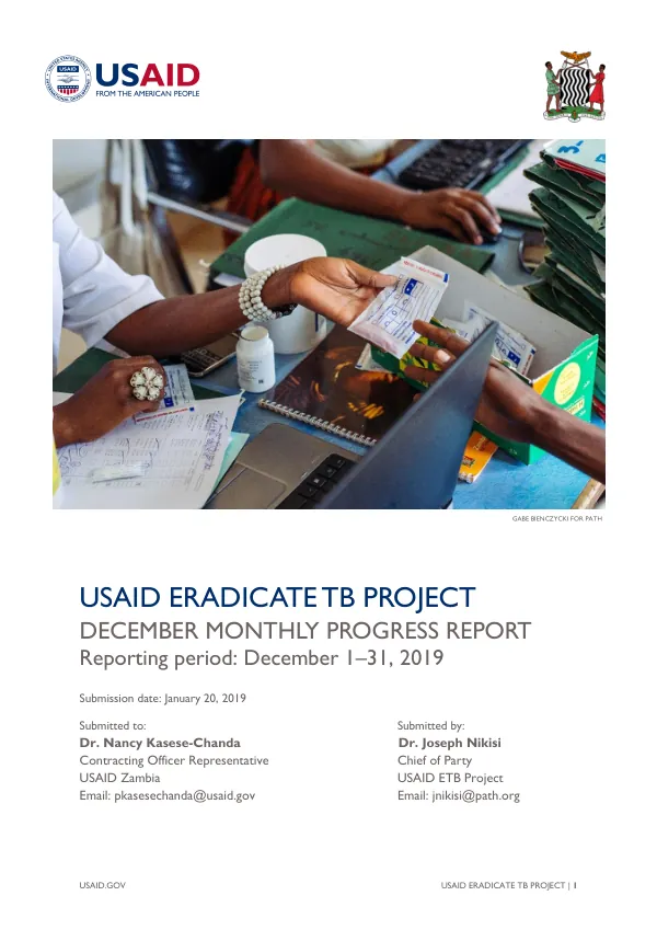 December Monthly Progress Report USAID ERADICATE TB PROJECT