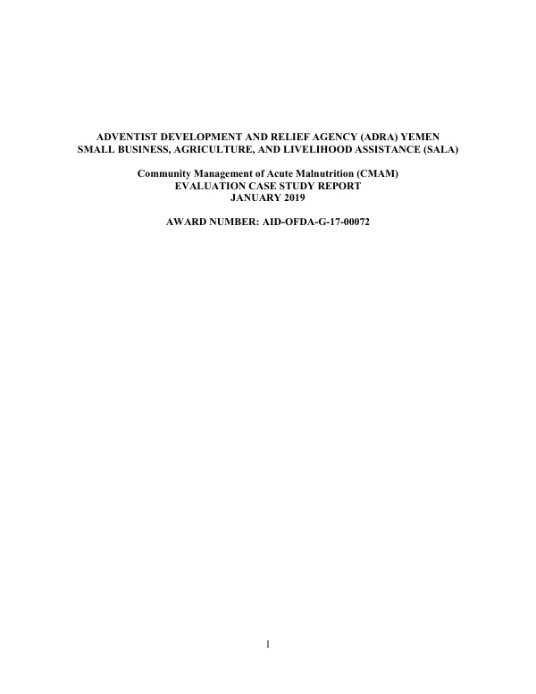 Small Business, Agriculture, and Livelihood Assistance (SALA) Project: Community Management of Acute Malnutrition (CMAM) Evaluation Case Study Report