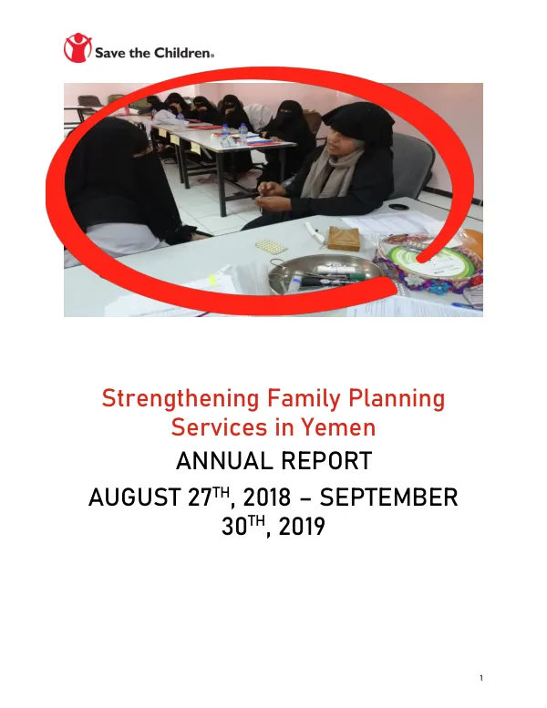 Strengthening Family Planning Services in Yemen: Annual Report August 27th, 2018 – September 30th, 2019