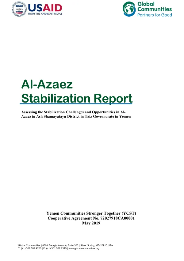 Stabilization Report: Assessing the Stabilization Challenges and Opportunities in Al-Azaez in Ash Shamayatayn District in Taiz Governorate in Yemen