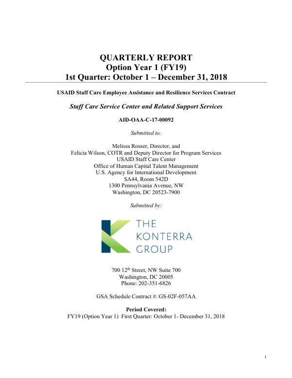 Quarterly Report: USAID Staff Care Employee Assistance and Resilience Services Contract FY19-Q1
