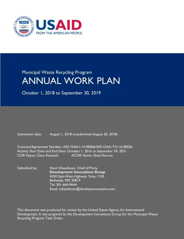Municipal Waste Recycling Program (MWRP) Annual Work Plan FY 2019 - Revised