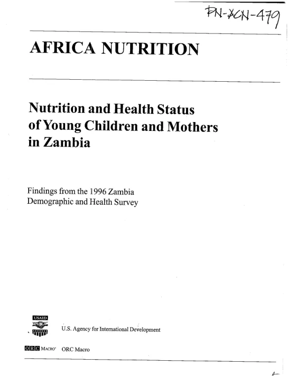 Nutrition and health status of young children and mothers in Zambia : findings from the 1996 Zambia demographic and health survey [DHS]