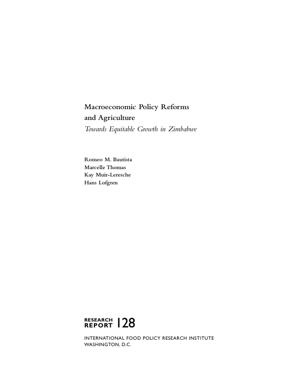 Macroeconomic Policy Reforms and Agriculture Towards Equitable Growth in Zimbabwe