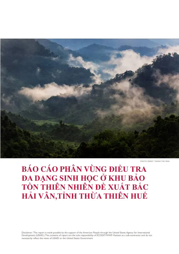 USAID PHÂN VÙNG ĐIỀU TRA ĐA DẠNG SINH HỌC Ở KHU BẢO TỒN THIÊN NHIÊN ĐỀ XUẤT BẮC HẢI VÂN, TỈNH THỪA THIÊN HUẾ