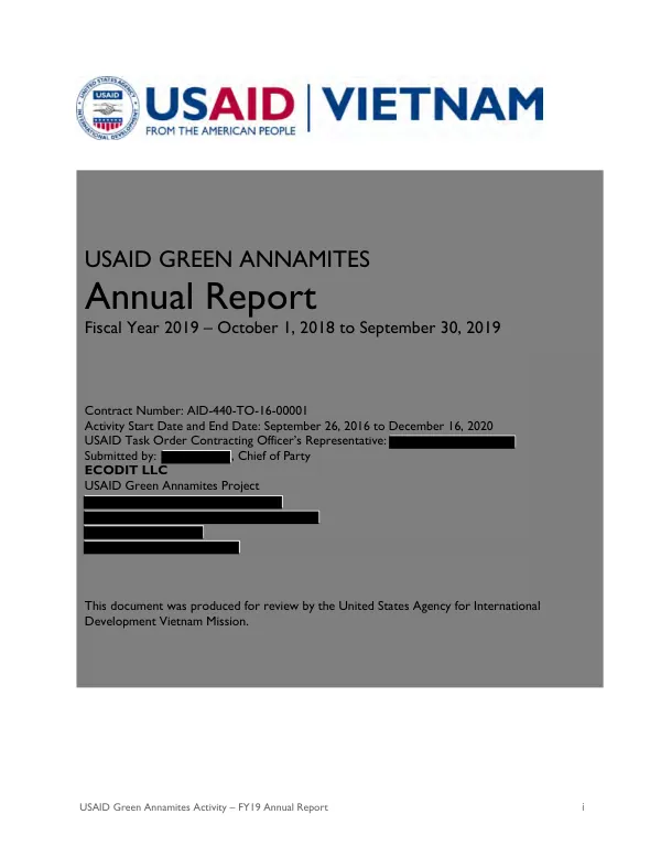 USAID Green Annamites Activity – FY19 Annual Report