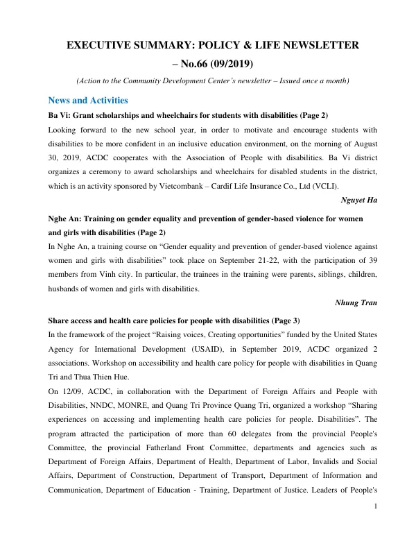 Policy & Life Newsletter - No.66 (09/2019)