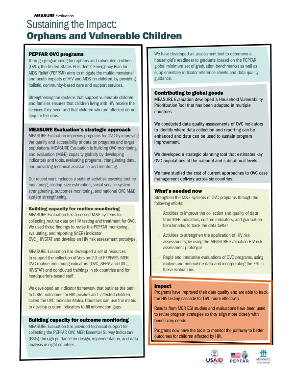 Final Report: MEASURE Evaluation's Work on PEPFAR OVC Programs
