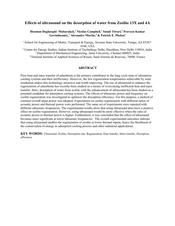 Effects of ultrasound on desorption of water on Zeolite 13X and 4A
