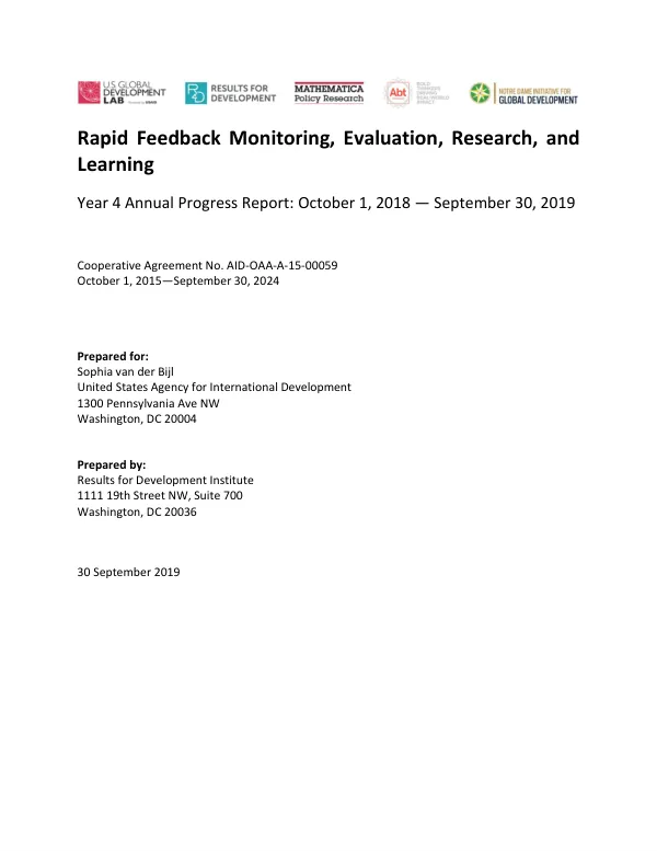 Year 4 Annual Progress Report: October 1, 2018 — September 30, 2019