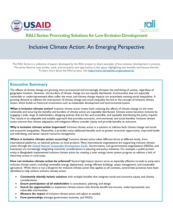 Promoting Solutions for Low Emission Development: Inclusive Climate Action