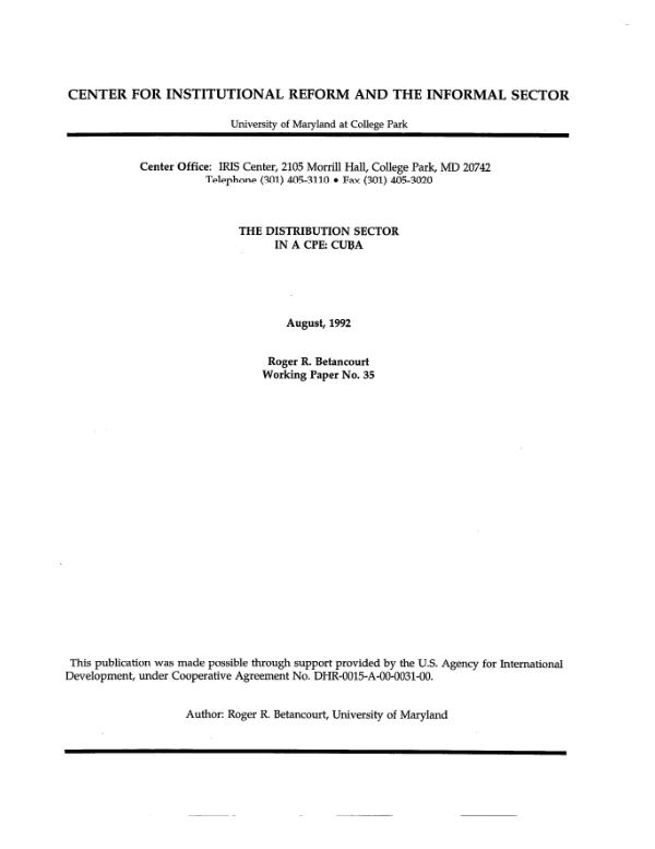 Distribution sector in a CPE [centrally planned economy] : Cuba