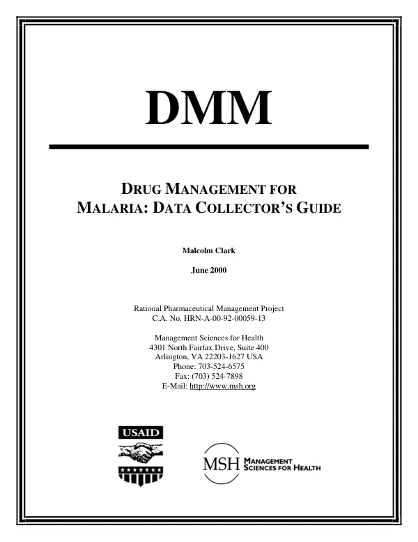 Drug management for malaria (DMM) : data collector"s guide