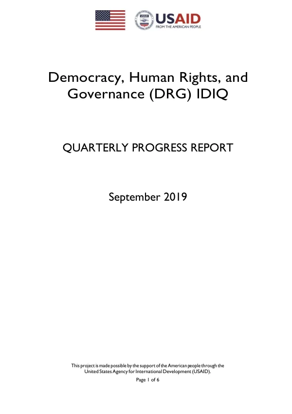 Quarterly Progress Report: Democracy, Human Rights, and Governance (DRG) IDIQ