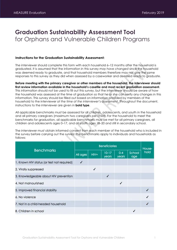 Graduation Sustainability Assessment Tool for Orphans and Vulnerable Children