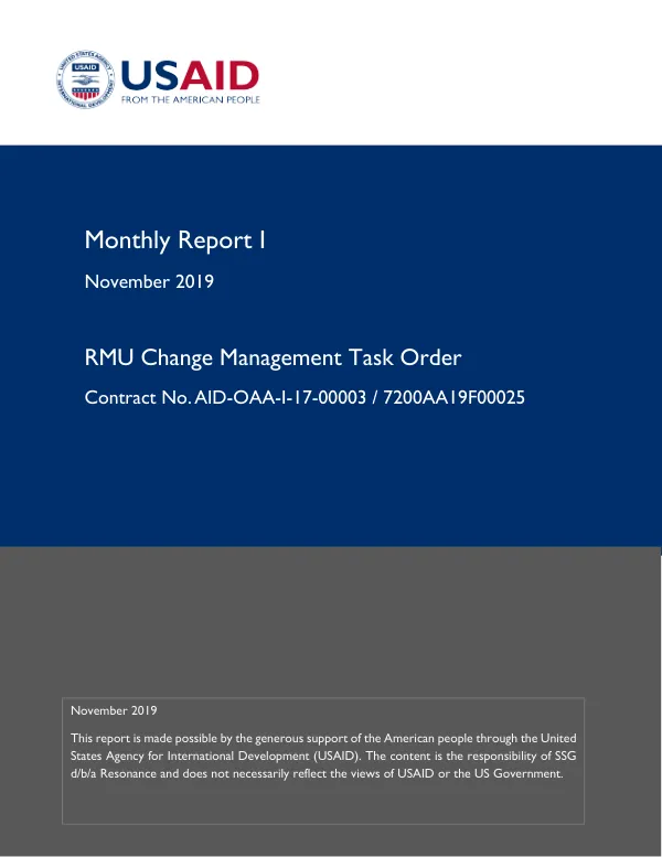 Monthly Report I: Restructuring Management Unit (RMU) Change Management Task Order