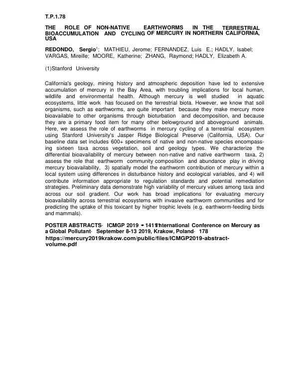 The Role of Non-Native Earthworms in the Terrestrial Bioaccumulation and Cycling of Mercury in Northern California, USA