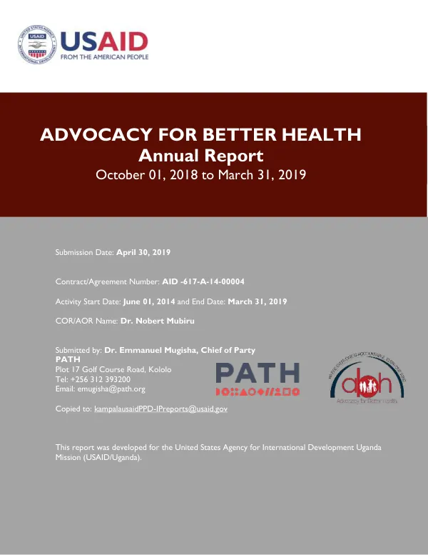 Annual Report: Advocacy for Better Health October 01, 2018 to March 31, 2019