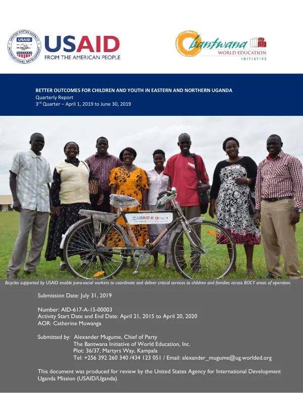 Better Outcomes for Children and Youth in Eastern and Northern Uganda Quarterly Report